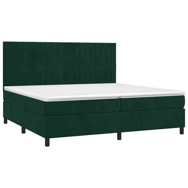 vidaXL Pat box spring cu saltea, verde &icirc;nchis, 200x200 cm, catifea