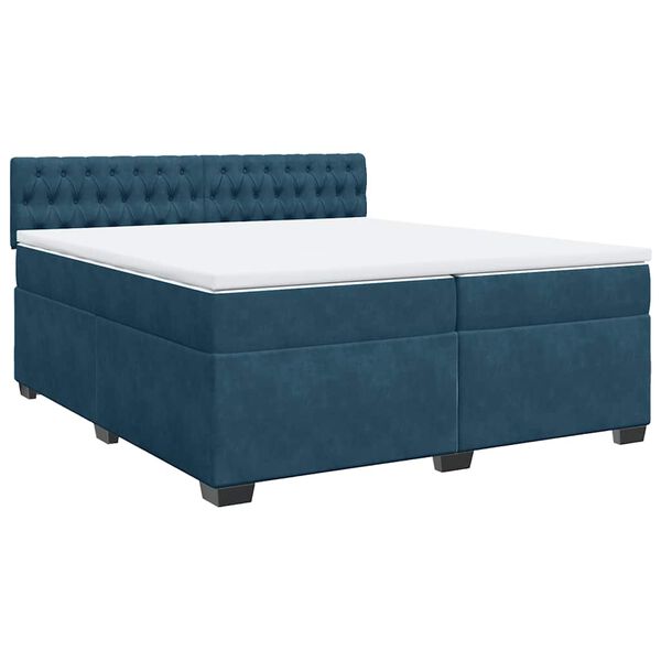 vidaXL Pat box spring cu saltea, albastru, 200x200 cm, catifea