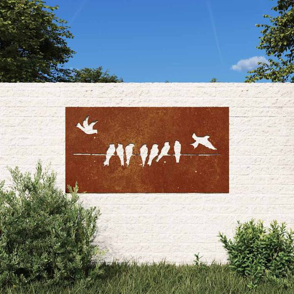 vidaXL Decorațiune perete grădină 105x55 cm design păsări oțel Corten