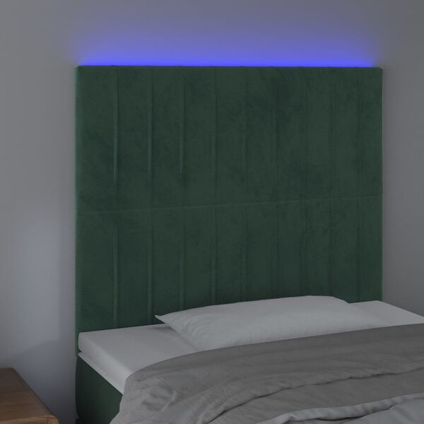 vidaXL Tăblie de pat cu LED, verde &icirc;nchis, 100x5x118/128 cm, catifea