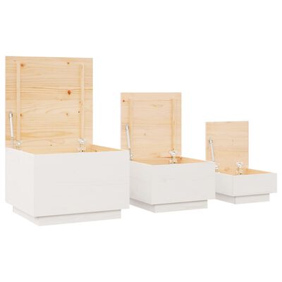 vidaXL Cutii de depozitare cu capace, 3 buc., alb, lemn masiv de pin