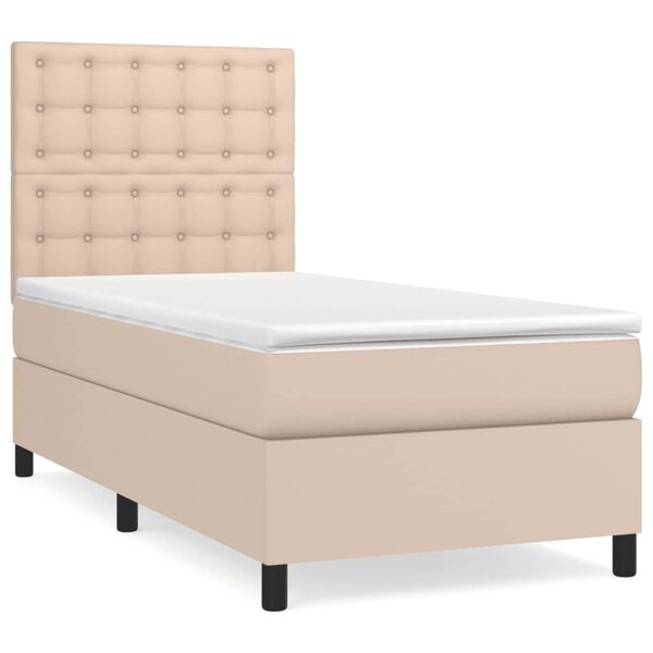 vidaXL Pat box spring cu saltea, cappuccino, 100x200cm piele ecologică