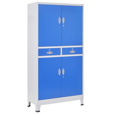 vidaXL Dulap de birou, 4 uși, metal 90 x 40 x 180 cm, gri și albastru