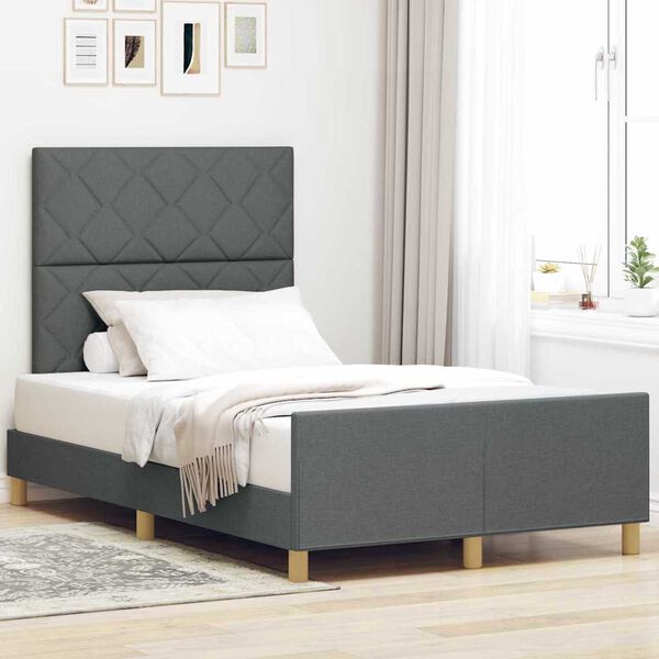 vidaXL Cadru de pat cu headboard Gri închis 120 x 200 cm țesătură