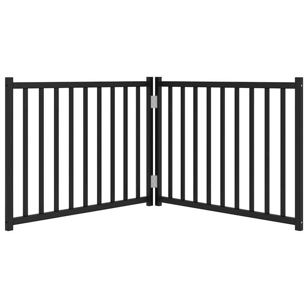 vidaXL Poartă pentru c&acirc;ini pliabilă 2 panouri negru, 160 cm, lemn brad