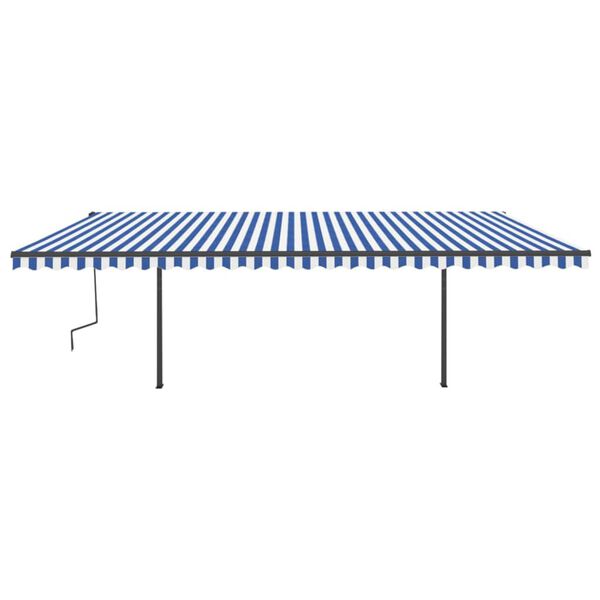 vidaXL Copertină retractabilă manual cu st&acirc;lpi, albastru & alb, 6x3 m