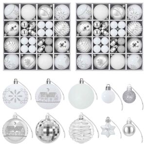 vidaXL Set de globuri de Crăciun 88 buc. argintiu și alb &Oslash; 6 cm