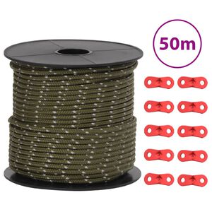 vidaXL Funie pentru cort cu benzi reflectorizante și chei, 50 m, 4 mm
