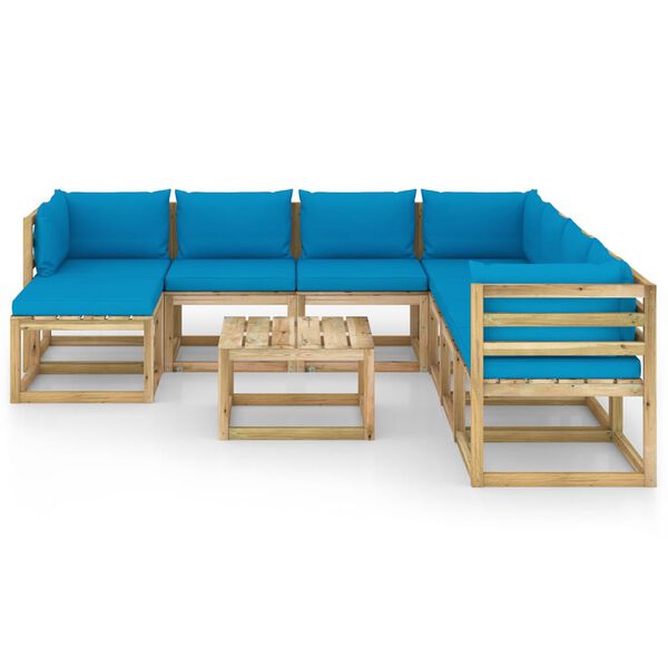 vidaXL Set mobilier grădină cu perne 9 piese lemn pin impregnat