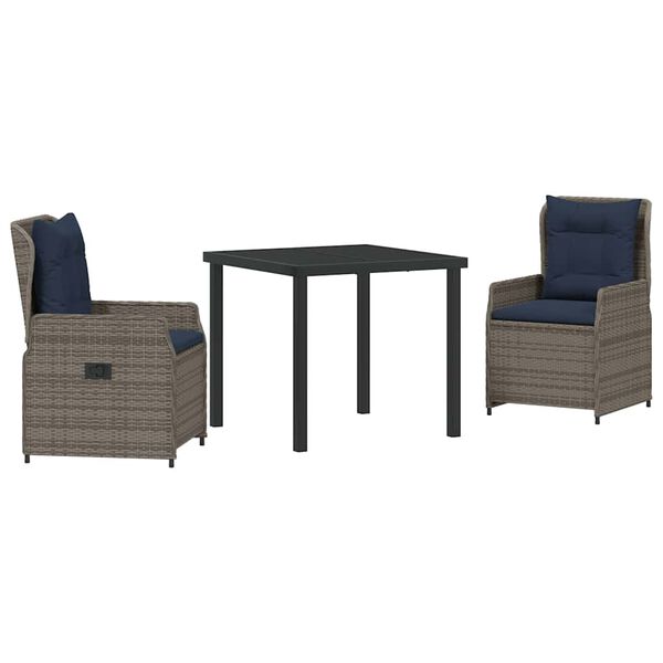 vidaXL Set de masă pentru grădină 3 pcs Gri Rattan poli