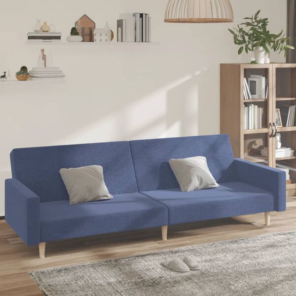 vidaXL Canapea extensibilă cu 2 locuri, albastru, material textil