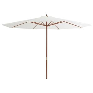 vidaXL Umbrelă de soare exterior, st&acirc;lp din lemn, alb nisipiu, 350 cm