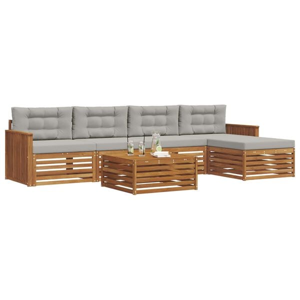 vidaXL Set de canapele de exterior 6 pcs Gri natural și deschis