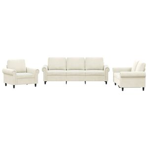 vidaXL Set de canapele cu perne, 3 piese, crem, catifea