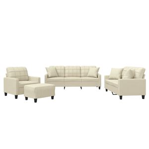 vidaXL Set de canapele cu perne, 4 piese, crem, piele ecologică
