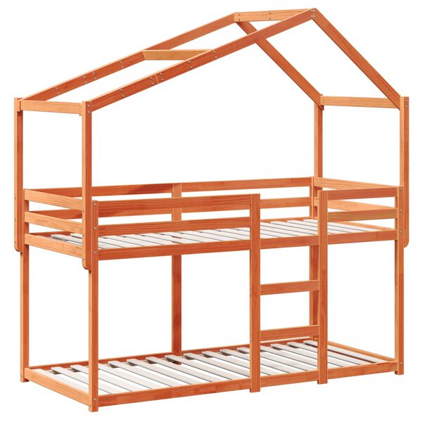 vidaXL Pat supraetajat cu acoperiș maro ceruit 90x190cm lemn masiv pin