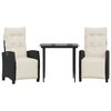 vidaXL Set mobilier de grădină cu perne, 3 piese, negru, poliratan