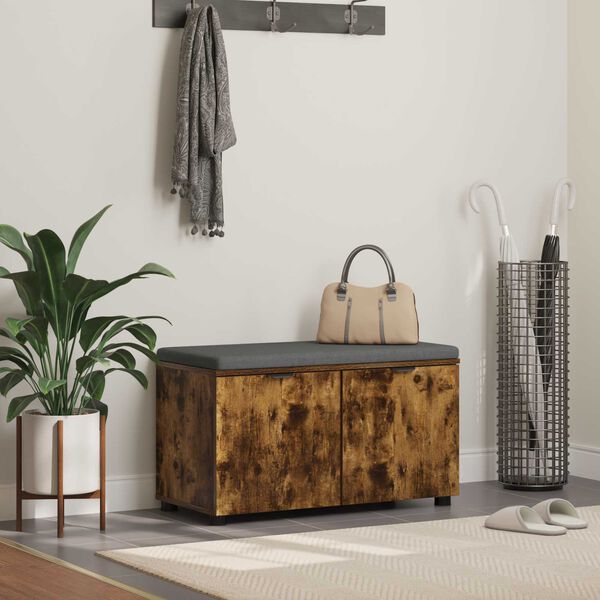 vidaXL Bancă pentru hol cu pernă cu ușă Stejar fumuriu 80 x 46 x 46 cm