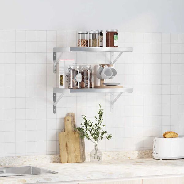 vidaXL Rafturi de perete, 2 buc., 50x30 cm, argintiu oțel inoxidabil