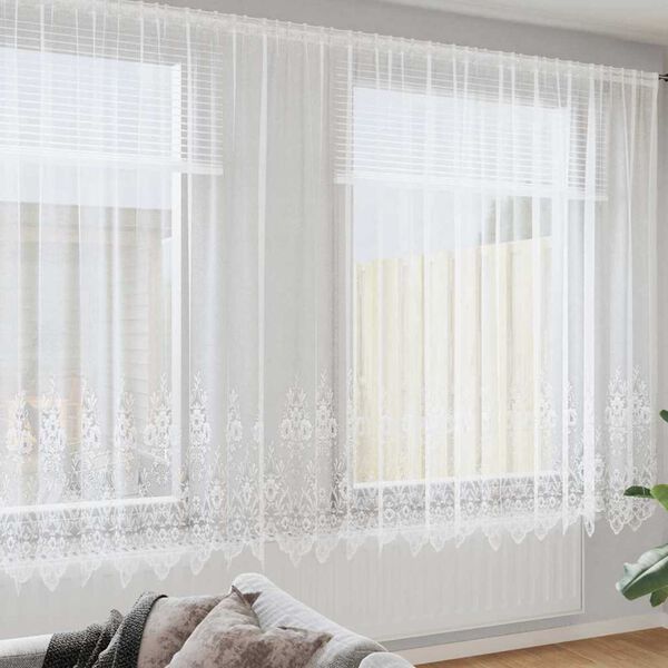 vidaXL Cortină din Dantelă cu perdele Alb 220 x 1200 cm Poliester
