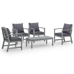 vidaXL Set mobilier grădină cu pernă, 5 piese, gri, lemn masiv acacia