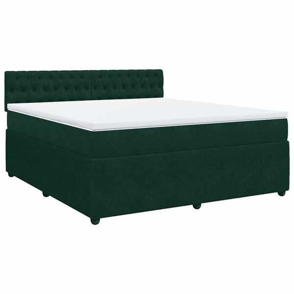 vidaXL Pat box spring cu saltea, verde &icirc;nchis, 180x200 cm, catifea