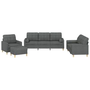 vidaXL Set de canapele cu perne, 4 piese, gri &icirc;nchis, material textil
