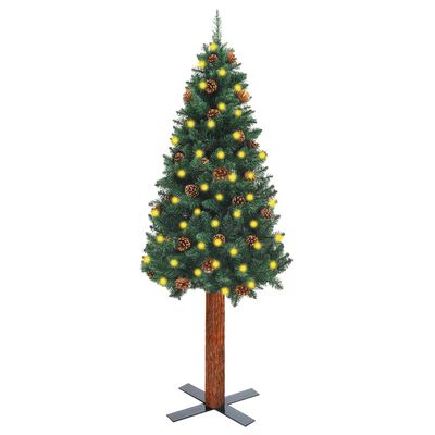 vidaXL Brad de Crăciun pre-iluminat slim, lemn&conuri, verde, 150 cm