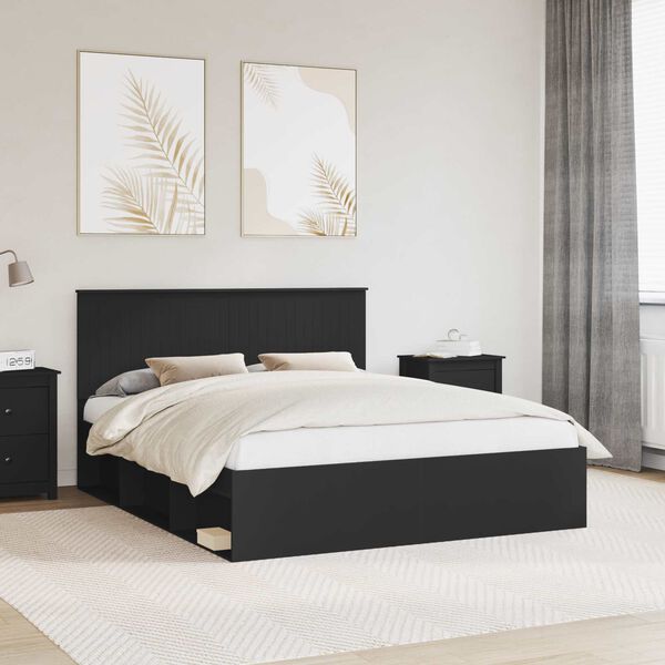 vidaXL Cadru de pat cu headboard Negru 160 x 200 cm Lemn de pin masiv