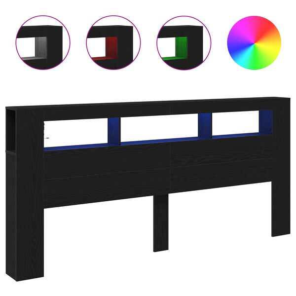 vidaXL Tăblie LED Stejar Negru 220 x 18,5 x 103,5 cm Lemn compozit