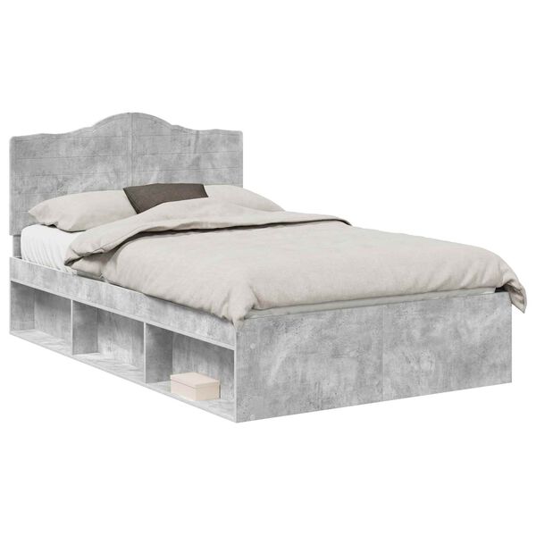 vidaXL Cadru de pat cu headboard Beton 120 x 200 cm Lemn de pin masiv