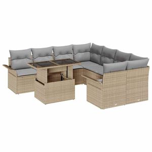 vidaXL Set de canapele pentru grădină cu pernă 9 pcs Bej Poli Rattan