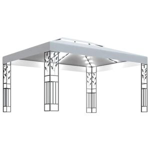 vidaXL Pavilion cu acoperiș dublu & șiruri de lumini LED, alb, 3x4 m