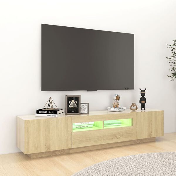 vidaXL Comodă TV cu lumini LED, stejar sonoma, 180x35x40 cm
