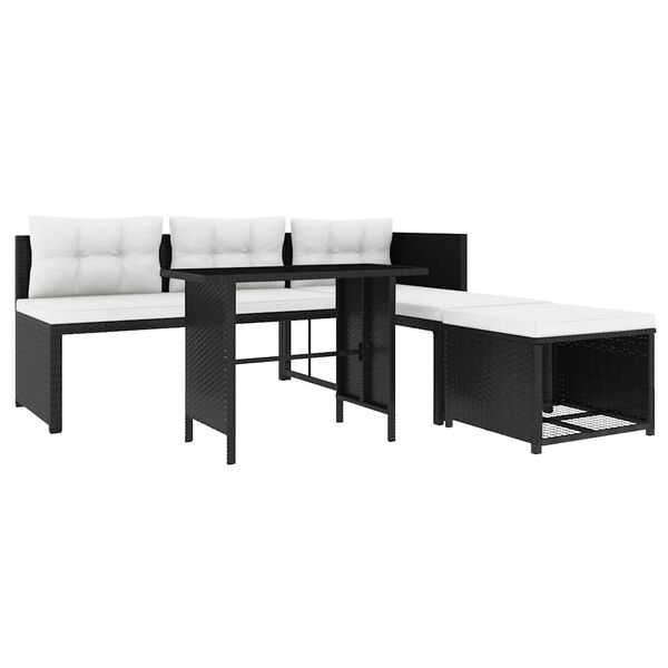 vidaXL Set mobilier de grădină, 4 piese, negru, poliratan