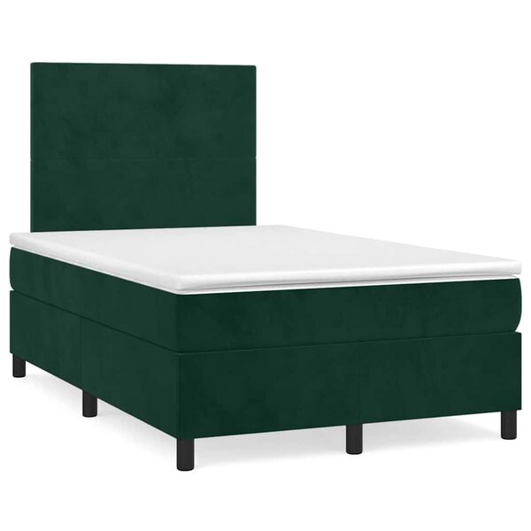 vidaXL Pat box spring cu saltea, verde &icirc;nchis, 120x200 cm, catifea