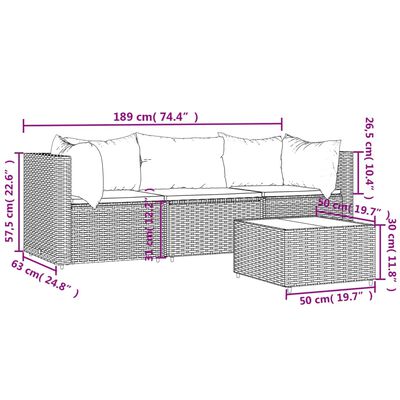 vidaXL Set mobilier de grădină cu perne, 4 piese, gri, poliratan