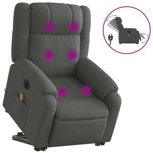 vidaXL Fotoliu electric masaj rabatabil cu ridicare, gri &icirc;nchis textil