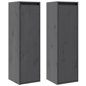 vidaXL Dulapuri de perete, 2 buc., gri, 30x30x100cm, lemn masiv de pin