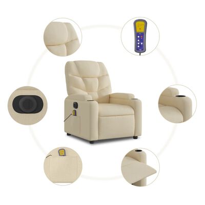 vidaXL Fotoliu electric de masaj rabatabil cu ridicare, crem, textil