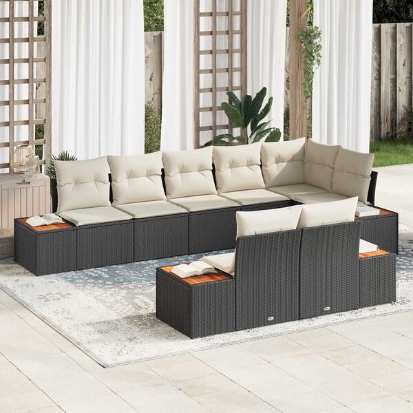 vidaXL Set de canapele pentru grădină cu pernă 8 pcs Negru Rattan poli