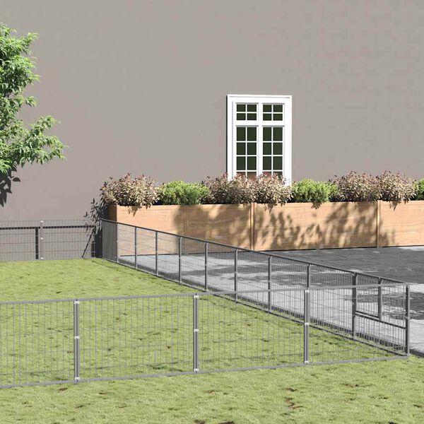 vidaXL Padoc pentru c&acirc;ini, argintiu, 100 m&sup2;, oțel