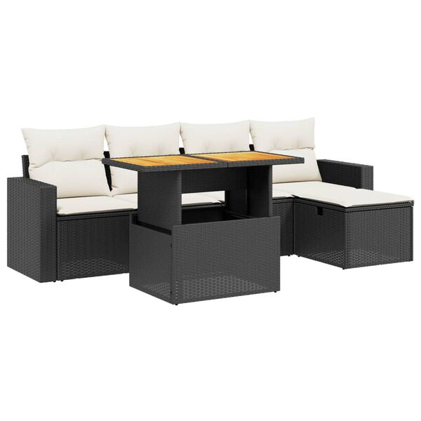 vidaXL Set mobilier de grădină cu perne, 6 piese, negru, poliratan