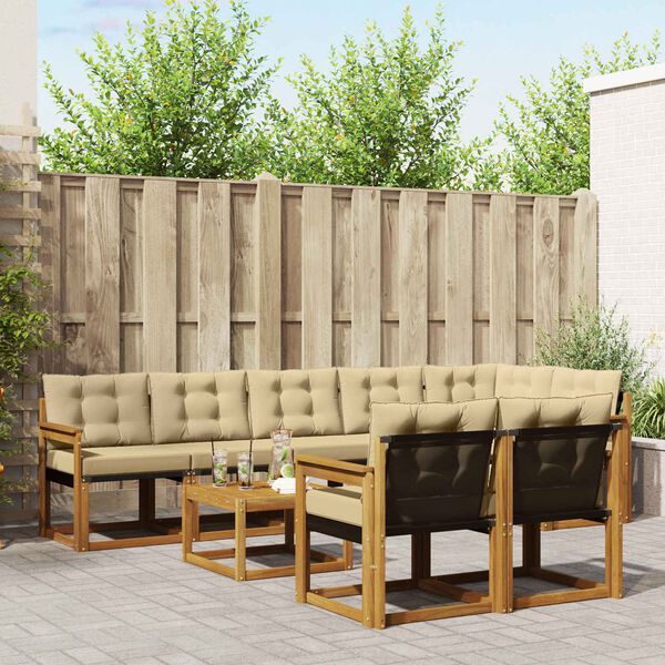 vidaXL Set de canapele de exterior cu pernă 9 pcs Natural și Bej