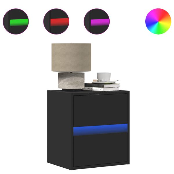 vidaXL Noptieră montată pe perete cu lumini LED, negru