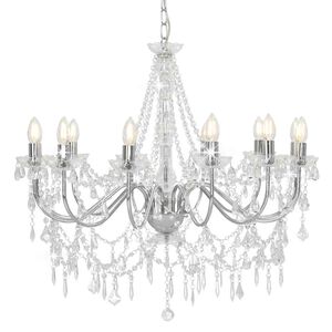 vidaXL Candelabru cu mărgele, argintiu, 12 becuri x E14