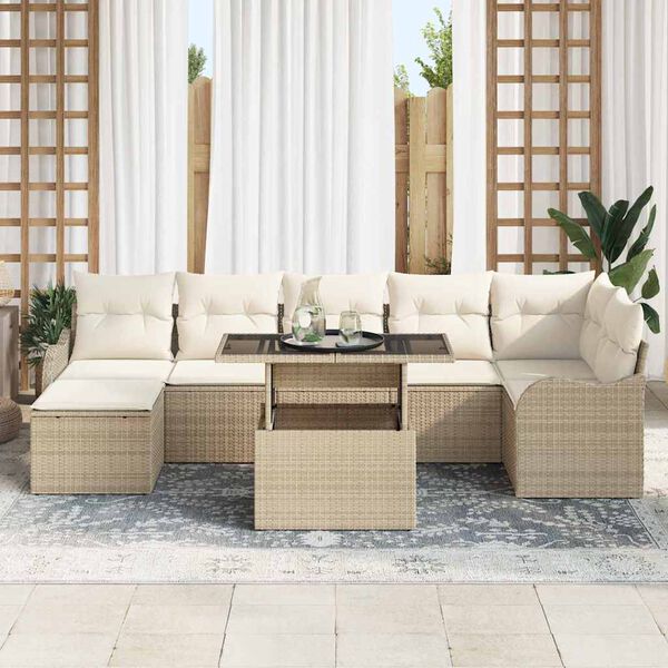vidaXL Set de canapele pentru grădină cu pernă 8 pcs Bej Rattan poli