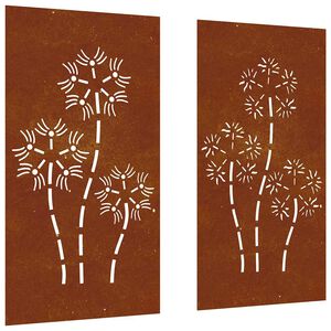 vidaXL Decor perete grădină 2 buc. 105x55 cm design flori oțel Corten