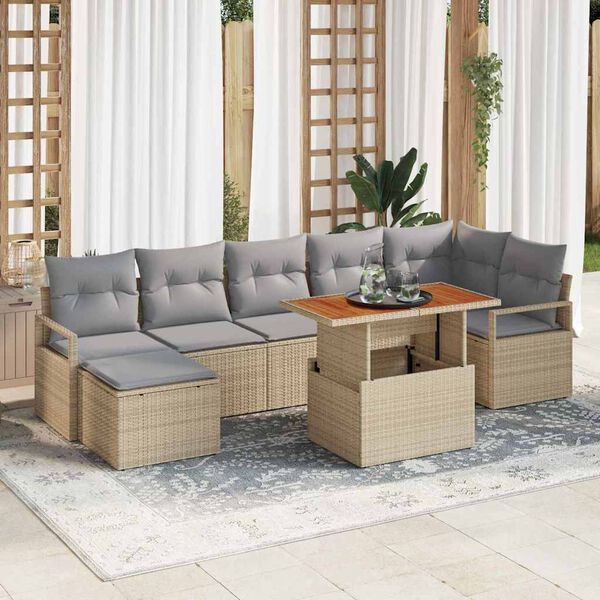 vidaXL Set de canapele pentru grădină 8 pcs Bej Rattan poli