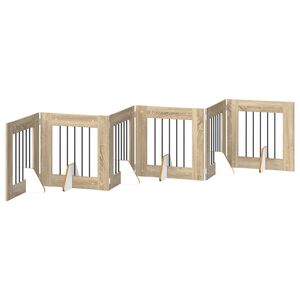 vidaXL Poartă pentru c&acirc;ini pliabilă cu suporturi 6 buc. Stejar Sonoma